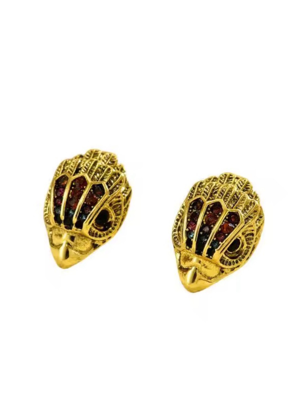 Gold Shell Stud Earrings with Multicolor Glitter - Picture 6 of 7